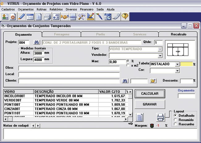 Vitrus - Software setro vidreiro